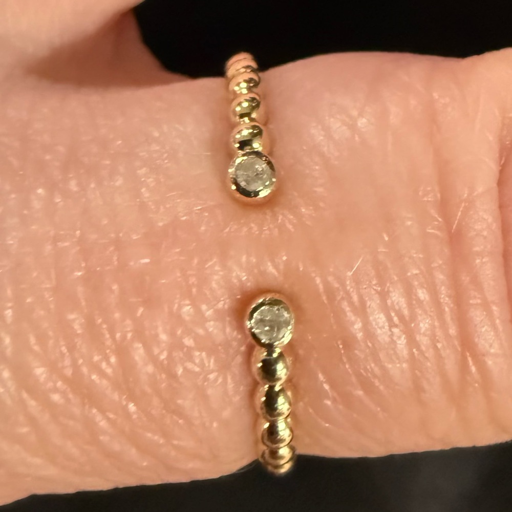 Diademe 14kt Gold Diamond Beaded Open Ring - Size 8